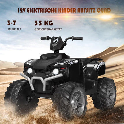 12V elektrische kinderquad met koplampen, mini elektrische quad met muziek en claxon, 4 wielen kinderquad, 2,8-5 km/u voor kinderen vanaf 3 jaar, zwart