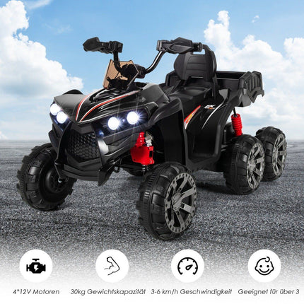 12V Elektro Kinderquad mit Stauraum &amp; LED Lichter Mini Elektroquad 3-6 km/h schwarz