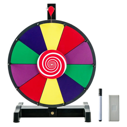 12" Glücksrad zum Drehen mit Radiergummi &amp; Markierstift. Glücksrad für Lotteriespiele und Wortspiele