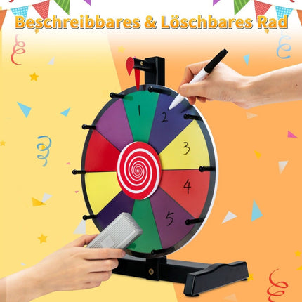 12" Glücksrad zum Drehen mit Radiergummi &amp; Markierstift. Glücksrad für Lotteriespiele und Wortspiele