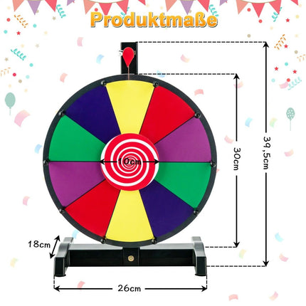 12" Glücksrad zum Drehen mit Radiergummi &amp; Markierstift. Glücksrad für Lotteriespiele und Wortspiele