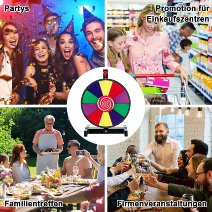 12" Glücksrad zum Drehen mit Radiergummi &amp; Markierstift. Glücksrad für Lotteriespiele und Wortspiele