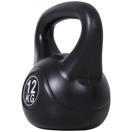 12 kg Sand-gefüllte Kettlebell, Schwarz, Kunststoff, Anfängerfreundlich