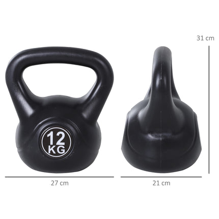 12 kg Sand-gefüllte Kettlebell, Schwarz, Kunststoff, Anfängerfreundlich