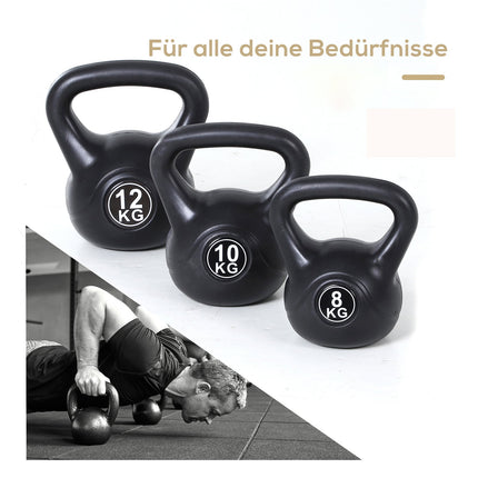 12 kg Sand-gefüllte Kettlebell, Schwarz, Kunststoff, Anfängerfreundlich