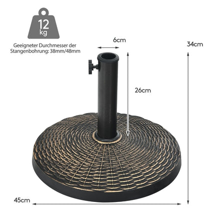 12 kg parasol base made of synthetic resin in rattan look Round umbrella stand Bronze
