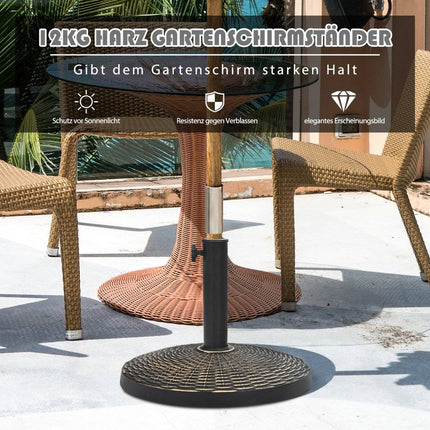 12 kg parasol base made of synthetic resin in rattan look Round umbrella stand Bronze