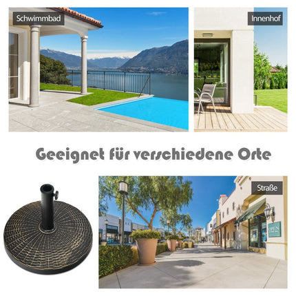 12 kg parasol base made of synthetic resin in rattan look Round umbrella stand Bronze