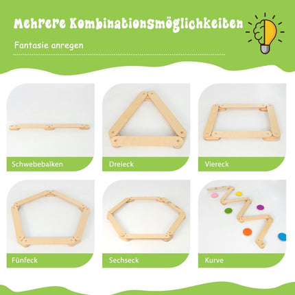 12-teiliger Schwebebalken mit 6 Balanciersteinen, frei kombinierbar, aus Holz für Kinder