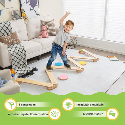 12-teiliger Schwebebalken mit 6 Balanciersteinen, frei kombinierbar, aus Holz für Kinder