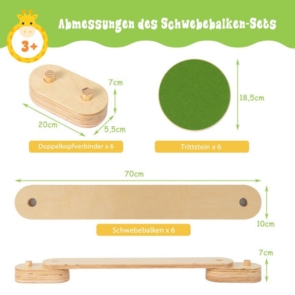 12-teiliger Schwebebalken mit 6 Balanciersteinen, frei kombinierbar, aus Holz für Kinder