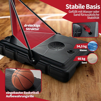 130 - 305 cm Basketballständer mit Netz &amp; 2 Rädern, höhenverstellbar schwarz