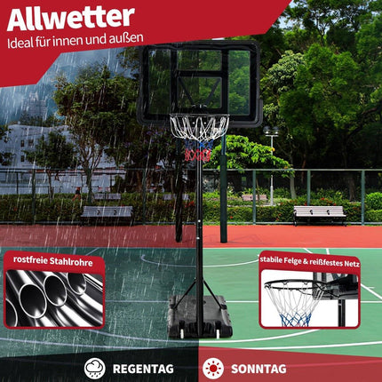 130 - 305 cm Basketballständer mit Netz &amp; 2 Rädern, höhenverstellbar schwarz