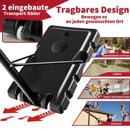 130 - 305 cm Basketballständer mit Netz &amp; 2 Rädern, höhenverstellbar schwarz