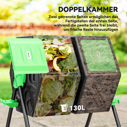 130L Dual-Kammer Kompostbehälter mit 24 Lüftungslöchern
