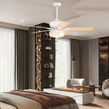 132cm Deckenventilator Holz mit Beleuchtung Wendelüfter mit Lampe 4H Timer weiß