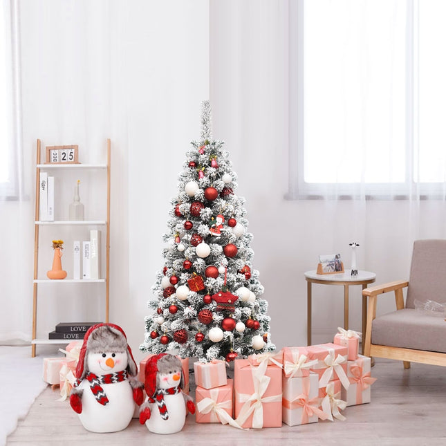 135 cm Künstlicher Bleistift-Weihnachtsbaum mit Schnee, 150 LEDs