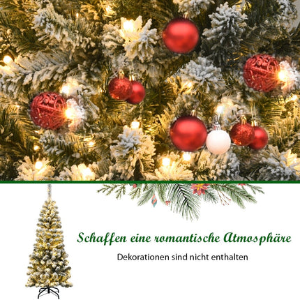 135 cm Künstlicher Bleistift-Weihnachtsbaum mit Schnee, 150 LEDs