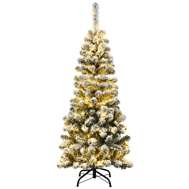 135 cm Künstlicher Bleistift-Weihnachtsbaum mit Schnee, 150 LEDs