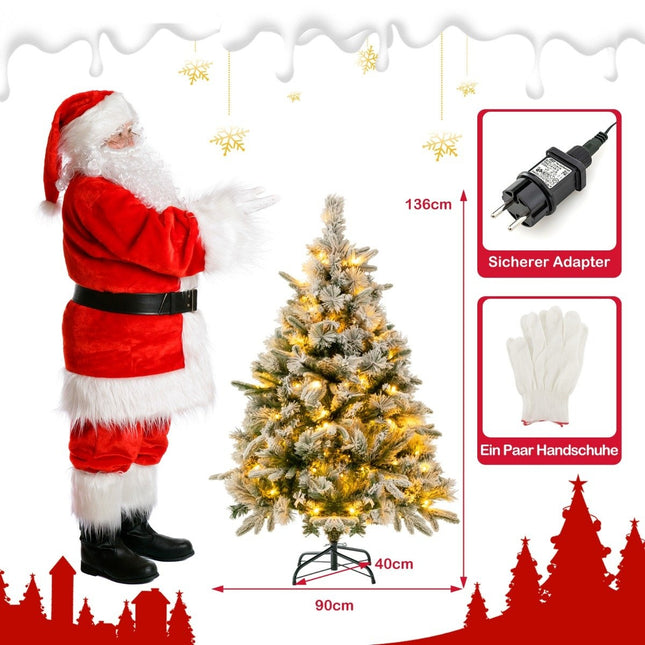 Künstlicher Weihnachtsbaum mit Schnee, 136 cm, 150 warmweiße LED-Lichter, Grün