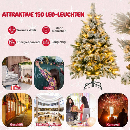 Künstlicher Weihnachtsbaum mit Schnee, 136 cm, 150 warmweiße LED-Lichter, Grün