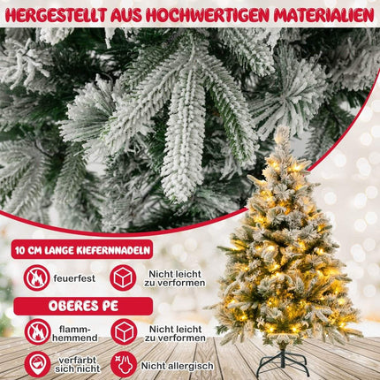 Künstlicher Weihnachtsbaum mit Schnee, 136 cm, 150 warmweiße LED-Lichter, Grün