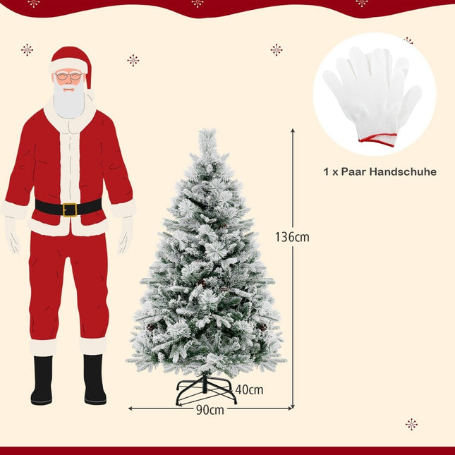 136 cm Künstlicher Weihnachtsbaum mit Schnee & 8 Leuchtmodi