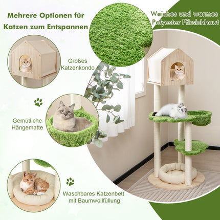 139 cm Katzenbaum mit Sisal-Kratzstämmen &amp; Sprungplattformen &amp; Liegeplatz &amp; Hängematte