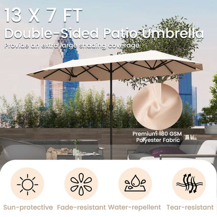 13-Fuß-Doppelseitiger Terrassenschirm, Kurbel, Beige