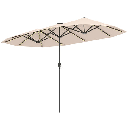 13-Fuß-Doppelseiten-Sonnenschirm, Solar-LED, Kurbel, Beige