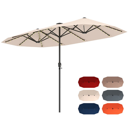 13-Fuß-Doppelseiten-Sonnenschirm, Solar-LED, Kurbel, Beige