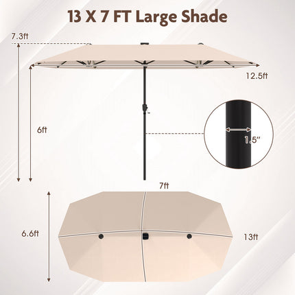 13-Fuß-Doppelseiten-Sonnenschirm, Solar-LED, Kurbel, Beige