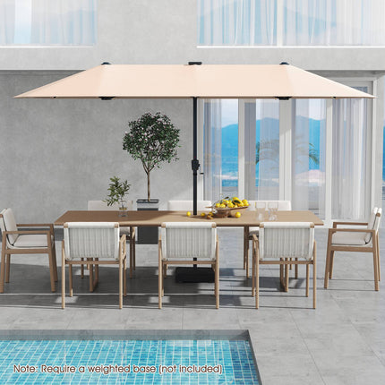 13-Fuß-Doppelseiten-Sonnenschirm, Solar-LED, Kurbel, Beige