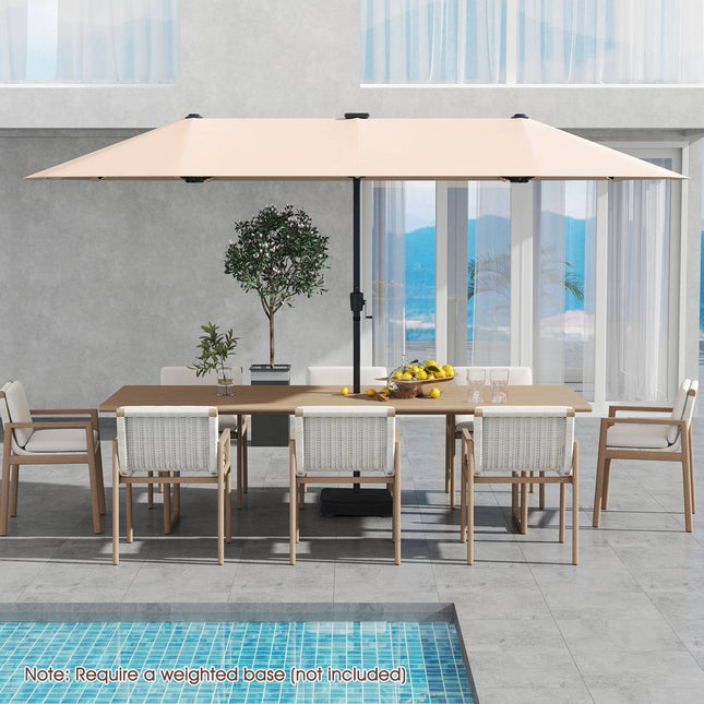 13-Fuß-Doppelseiten-Sonnenschirm, Solar-LED, Kurbel, Beige