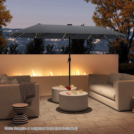 13 Fuß Doppel-Terrassenschirm – Solar-LED, Kurbel