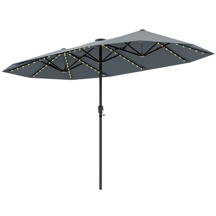 13 Fuß Doppel-Terrassenschirm – Solar-LED, Kurbel
