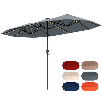 13 Fuß Doppel-Terrassenschirm – Solar-LED, Kurbel