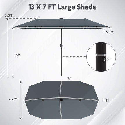 13 Fuß Doppel-Terrassenschirm – Solar-LED, Kurbel