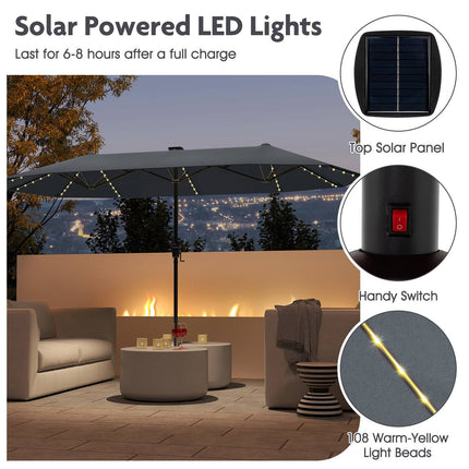 13 Fuß Doppel-Terrassenschirm – Solar-LED, Kurbel