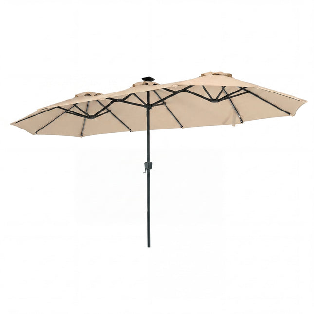 4 m doppelseitiger Terrassenschirm, Solar-LED-Beleuchtung, Beige