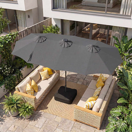13 Ft Double-Sided Patio Umbrella with LED Lights & Base