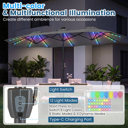 13 Ft Double-Sided Patio Umbrella with LED Lights & Base