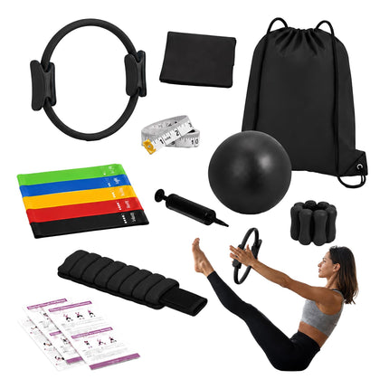 13-Piece Black Pilates Set with Bands and Weights