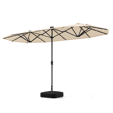 13ft Doppelseitiger Terrassenschirm mit Solarleuchten, Beige