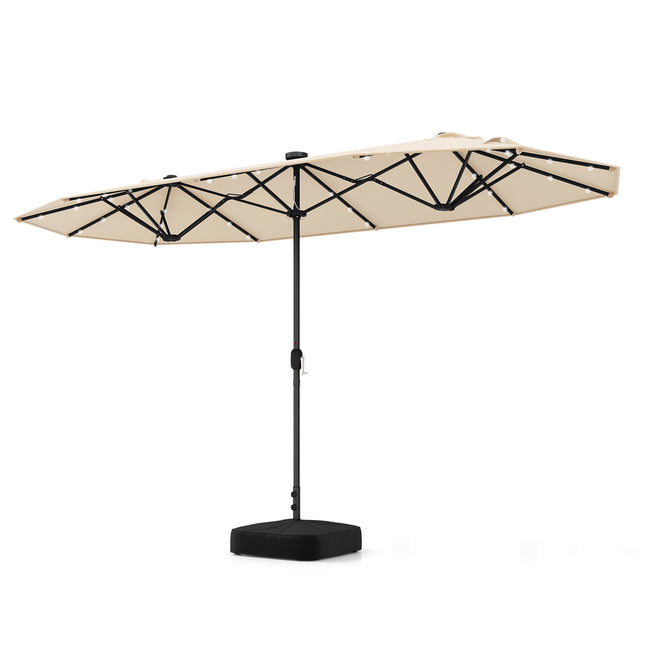 13ft Doppelseitiger Terrassenschirm mit Solarleuchten, Beige