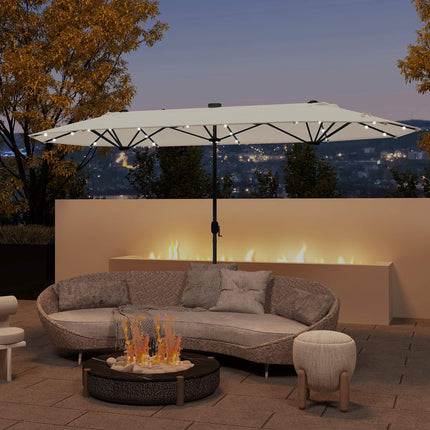 13ft Doppelseitiger Terrassenschirm mit Solarleuchten, Beige