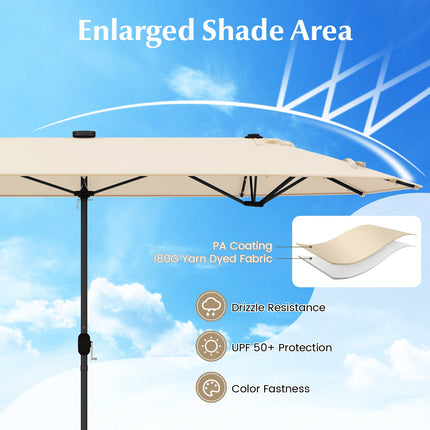 13ft Doppelseitiger Terrassenschirm mit Solarleuchten, Beige
