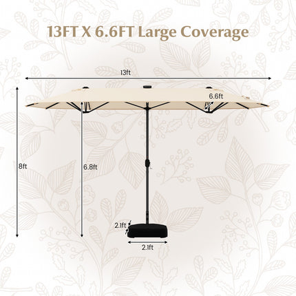 13ft Doppelseitiger Terrassenschirm mit Solarleuchten, Beige