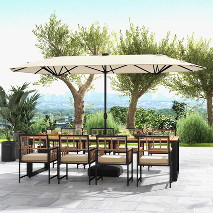 13ft Doppelseitiger Terrassenschirm mit Solarleuchten, Beige