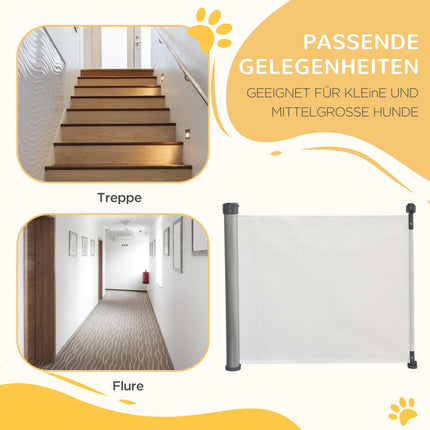 Ausziehbares Treppenschutzgitter 140 cm, aufrollbar, Einhandbedienung